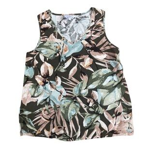 NORTHERN TRADITIONS M green/brown sleeveless V neck linen blend tank top